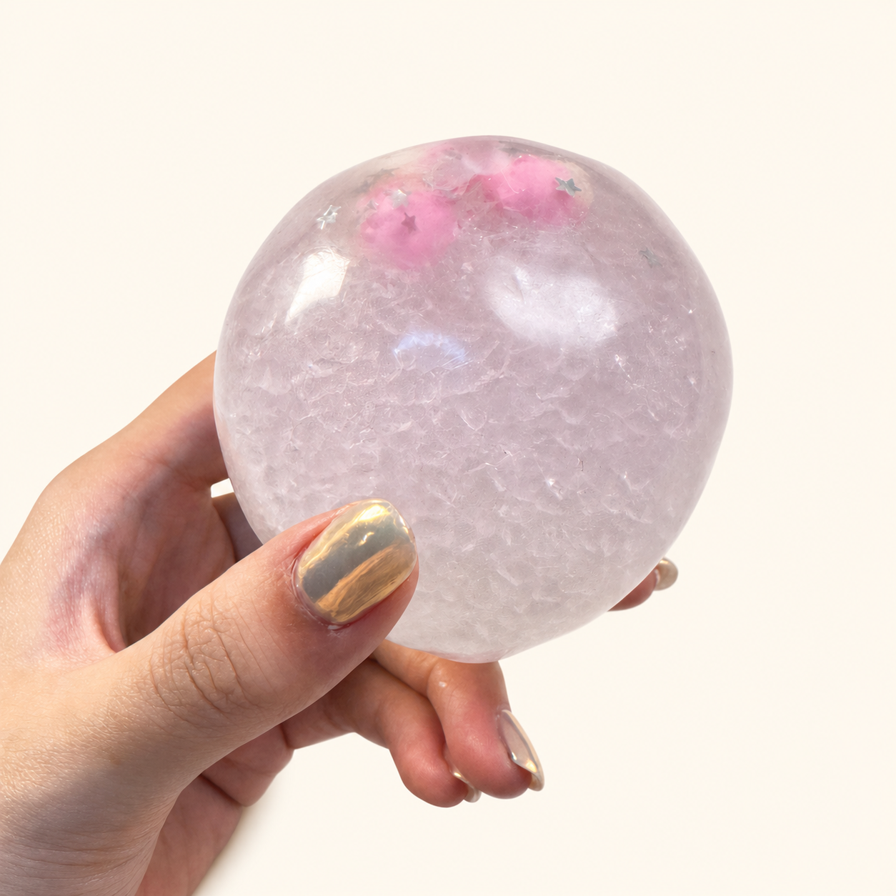 Rear detail of the pink Peach Stardust Slush Sensory Ball